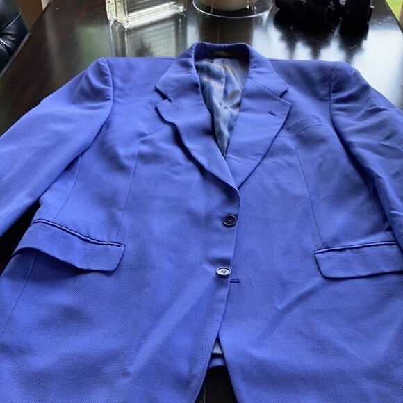 LAGO maggiore Sharp Shoulder Blazer wool cornflower blue blazer 44R - Picture 11 of 16